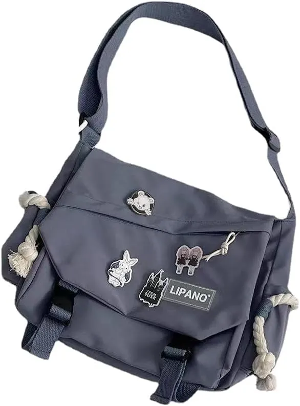 Pbkabiug Cute Nylon Messenger Bag for Women Kawaii Shoulder Crossbody Bag with Kawaii Accessories Aesthetic Tote Bag