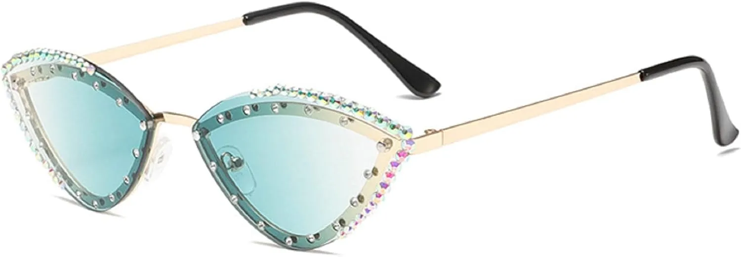 Popular Y2K Vintage Diamond Cat Eye Sunglasses Women For Female Rimless Sun Glasses Punk Luxury Designer Crystal Shades N45