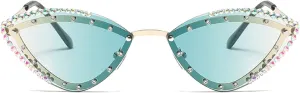 Popular Y2K Vintage Diamond Cat Eye Sunglasses Women For Female Rimless Sun Glasses Punk Luxury Designer Crystal Shades N45