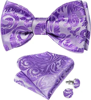 Purple Silk Self-Tie Bowties For Man Wedding Accessories Men Groom Bow Ties Hankychief Cufflinks