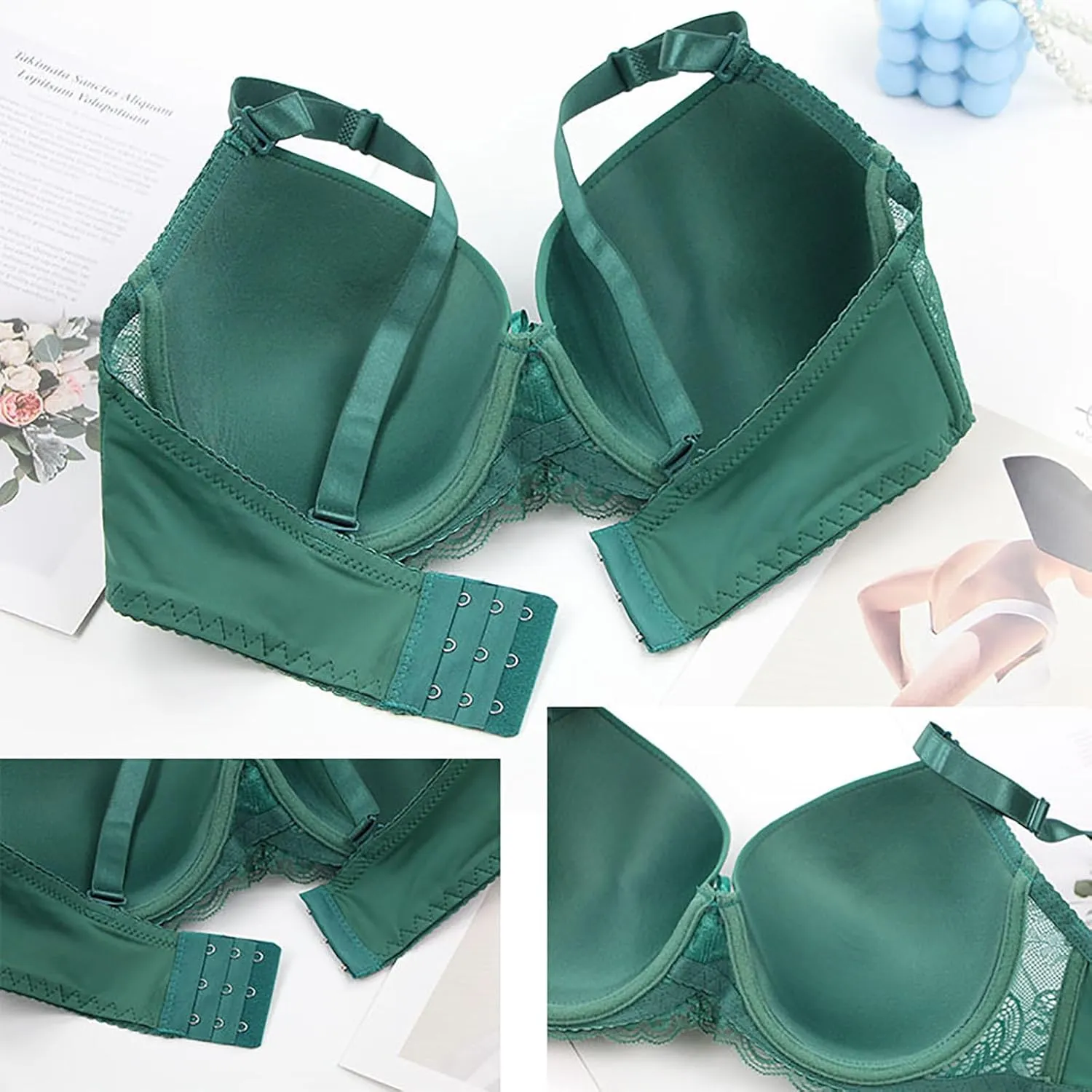 Push Up Bras for Women Plus Size Floral Lace No Underwire Soft Cup Everyday Bra Breathable Comfortable Wirefree Bra