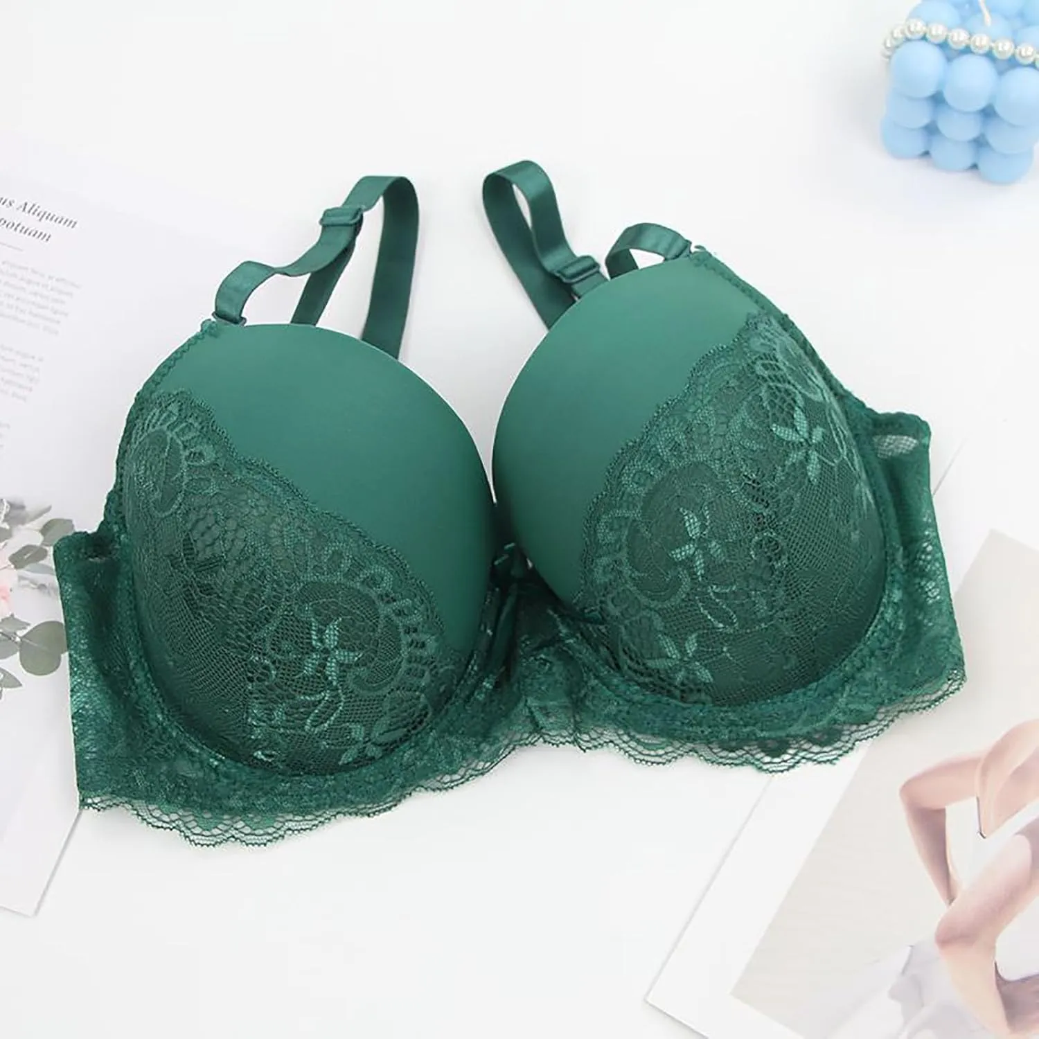 Push Up Bras for Women Plus Size Floral Lace No Underwire Soft Cup Everyday Bra Breathable Comfortable Wirefree Bra