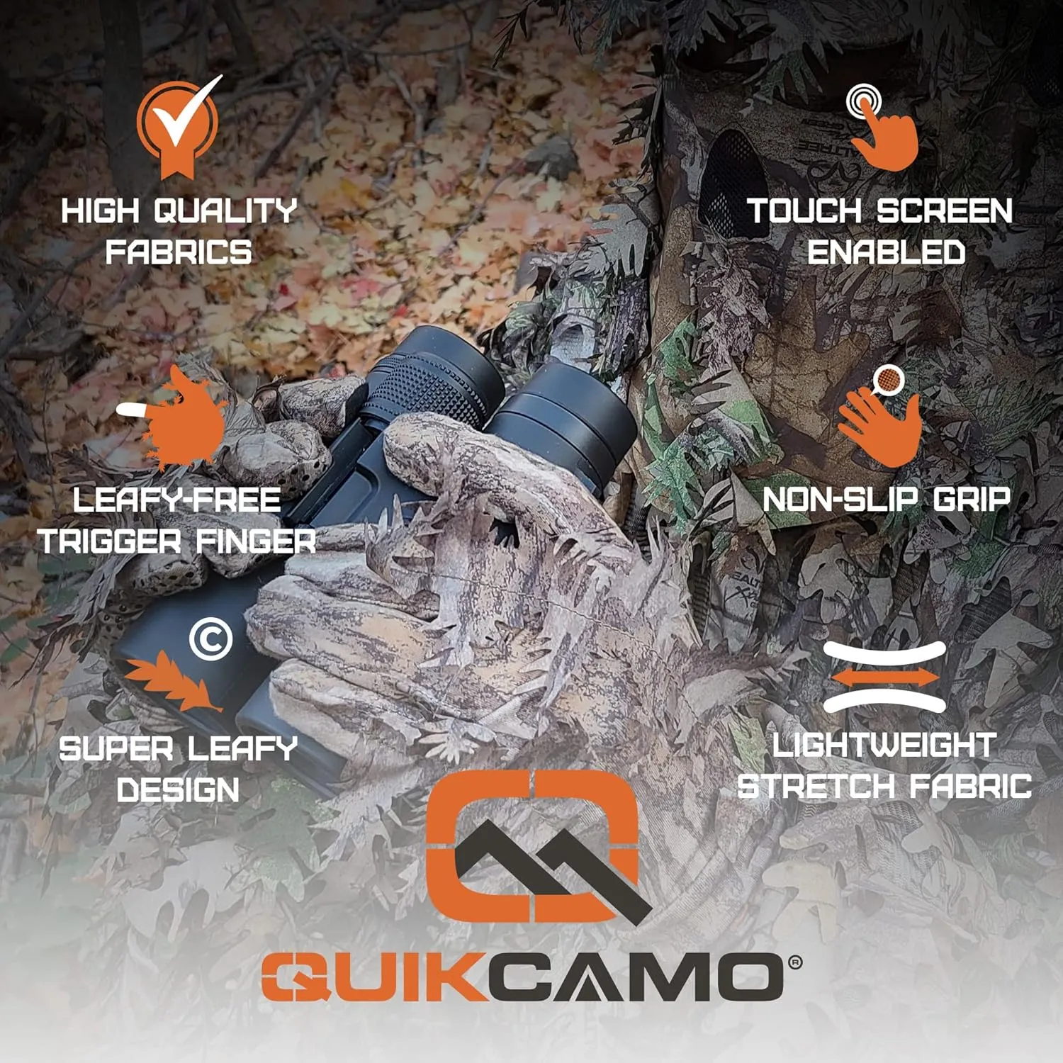 QuikCamo Mossy Oak and Realtree Lightweight 3D Leafy Camo Hunting Gloves for Men (Touch Screen Enabled or Fingerless Options)