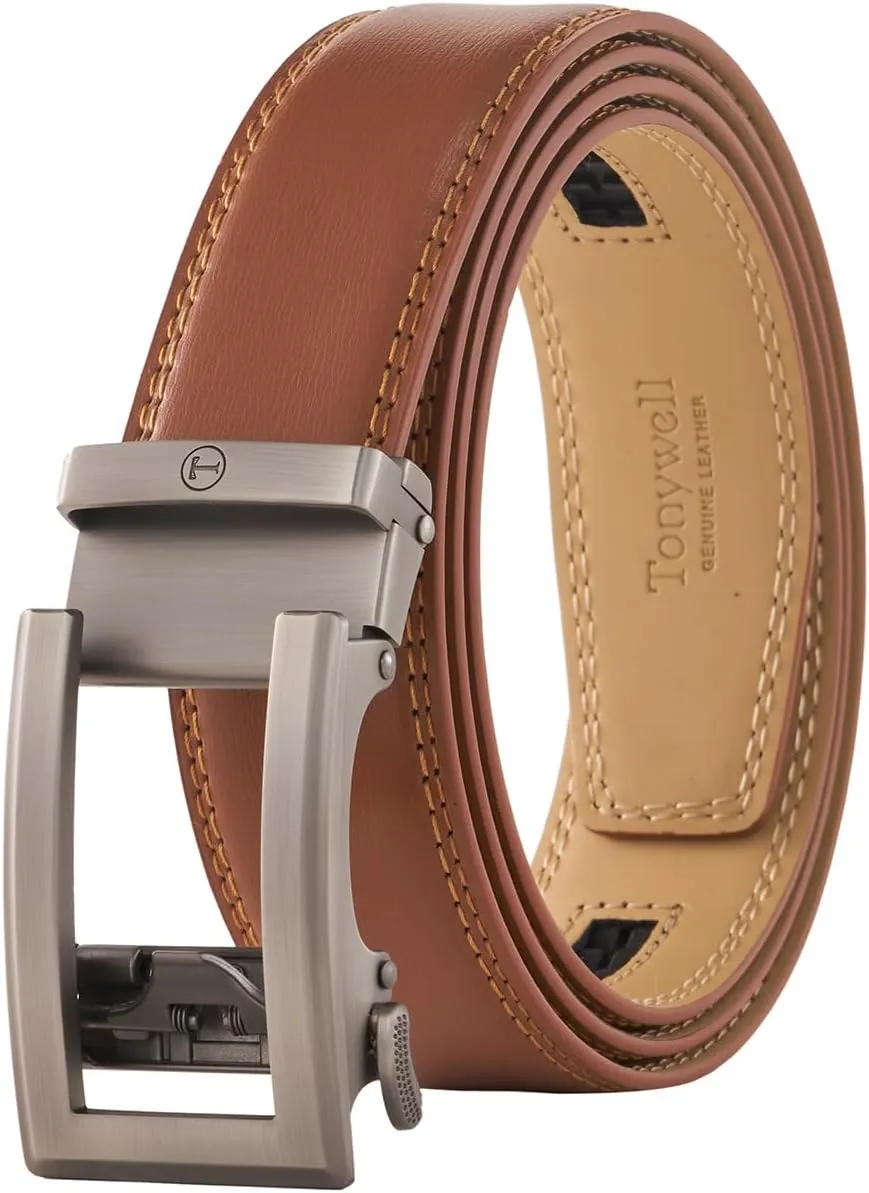 Ratchet Belts for Men, Mens Belt 32" to 45" Waist Adjustable, 1 3/8" Wide Genuine Leather