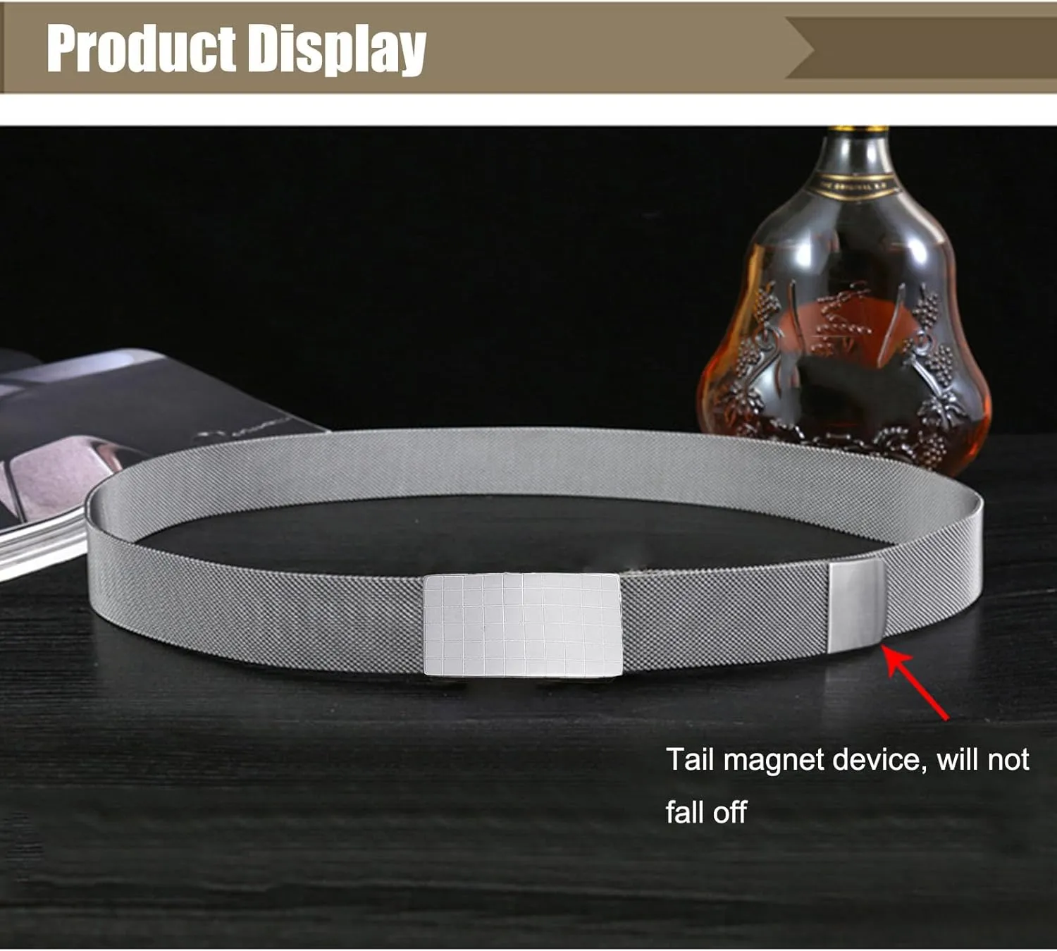Ratchet Belts for Men Stainless Steel,No Leather Metal Braided Magnetic Belt with Roller Buckle