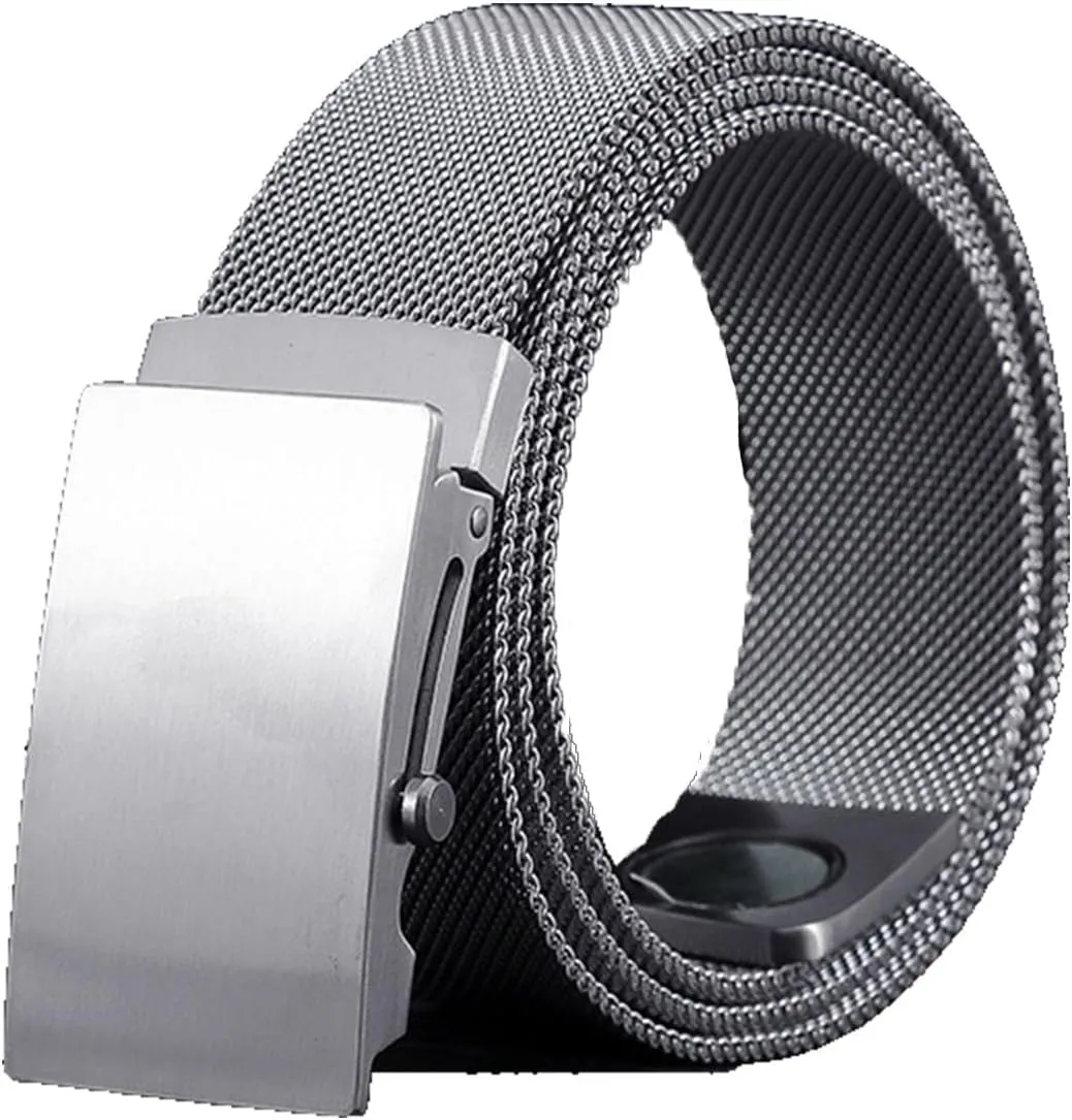 Ratchet Belts for Men Stainless Steel,No Leather Metal Braided Magnetic Belt with Roller Buckle