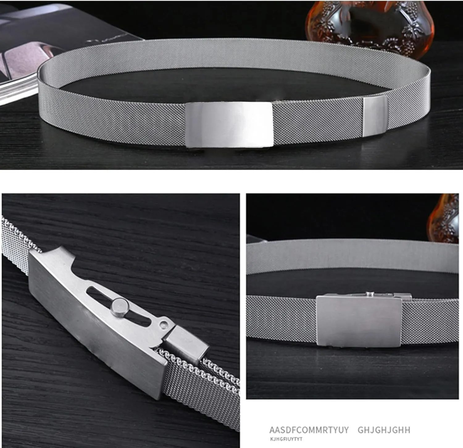 Ratchet Belts for Men Stainless Steel,No Leather Metal Braided Magnetic Belt with Roller Buckle