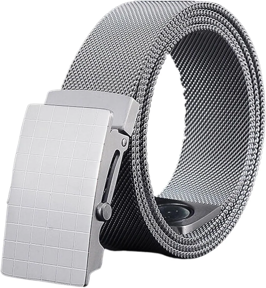 Ratchet Belts for Men Stainless Steel,No Leather Metal Braided Magnetic Belt with Roller Buckle
