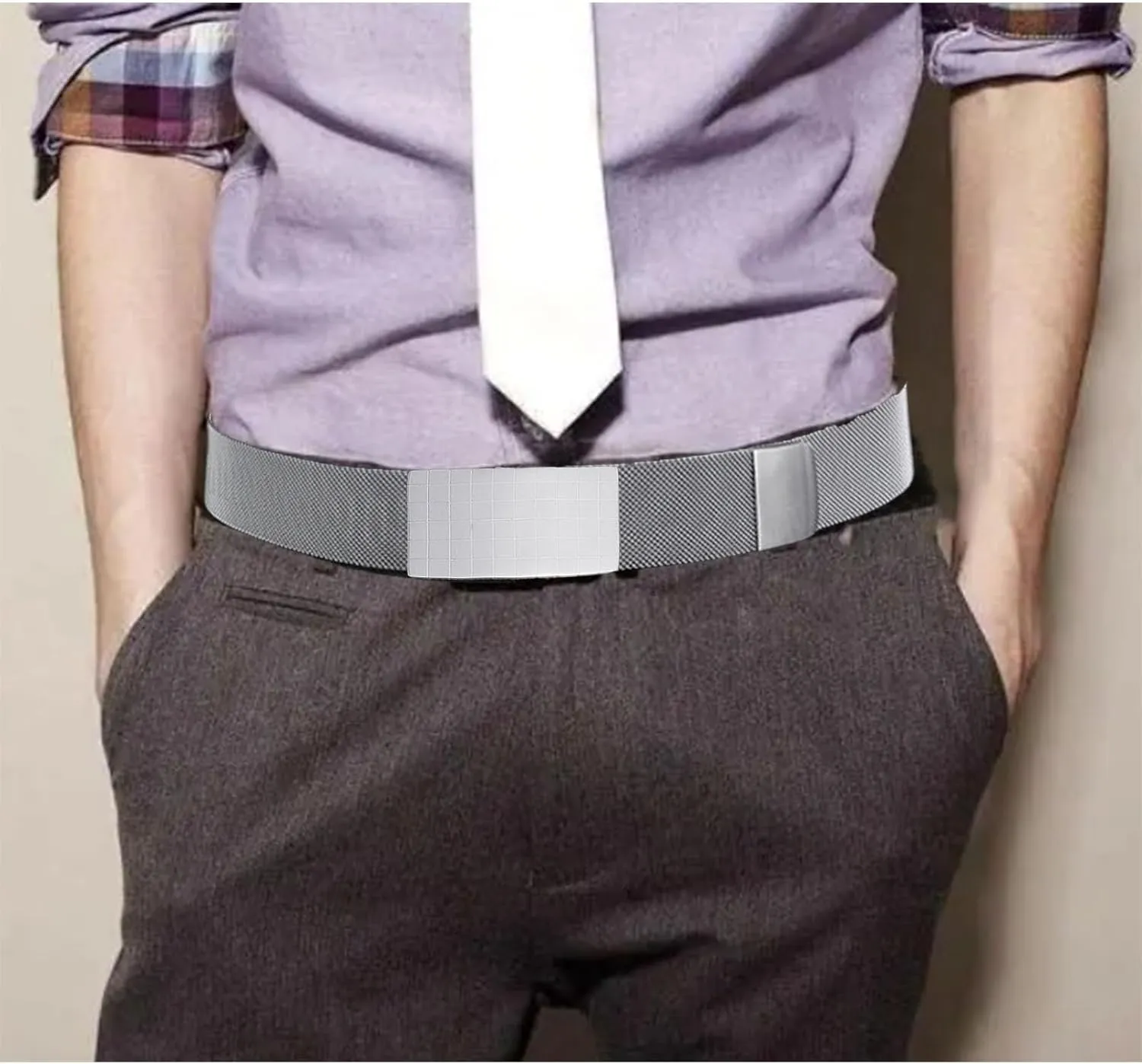 Ratchet Belts for Men Stainless Steel,No Leather Metal Braided Magnetic Belt with Roller Buckle