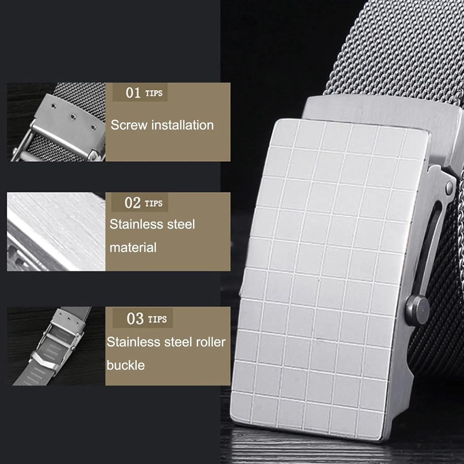 Ratchet Belts for Men Stainless Steel,No Leather Metal Braided Magnetic Belt with Roller Buckle