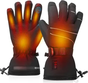 Rechargeable Heated Gloves for Men & Women, Waterproof with Temperature Display, Touchscreen Electric Heating (Thickened, Large)