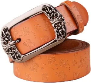 Retro Carved Flower Women Belt Vintage Pin Buckle Leather Waist Belts Elegant Jeans Pants Lady Waistbands