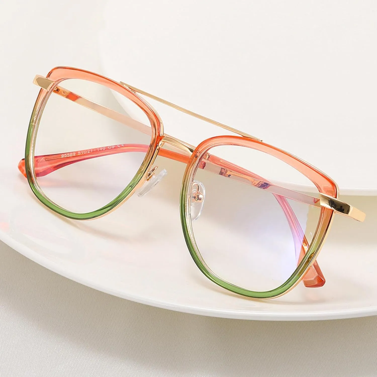 Retro Metal Double Bridges Women Glasses Frames Fashion Clear Eyewear Men Double Color Frame