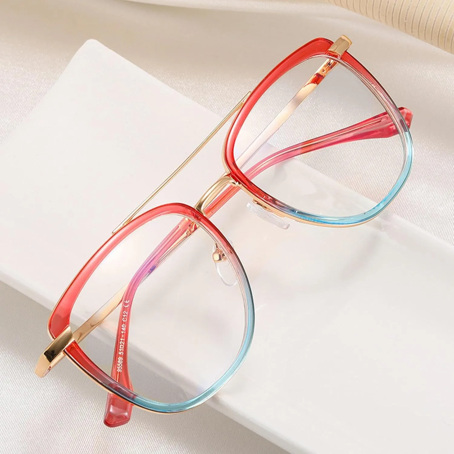 Retro Metal Double Bridges Women Glasses Frames Fashion Clear Eyewear Men Double Color Frame