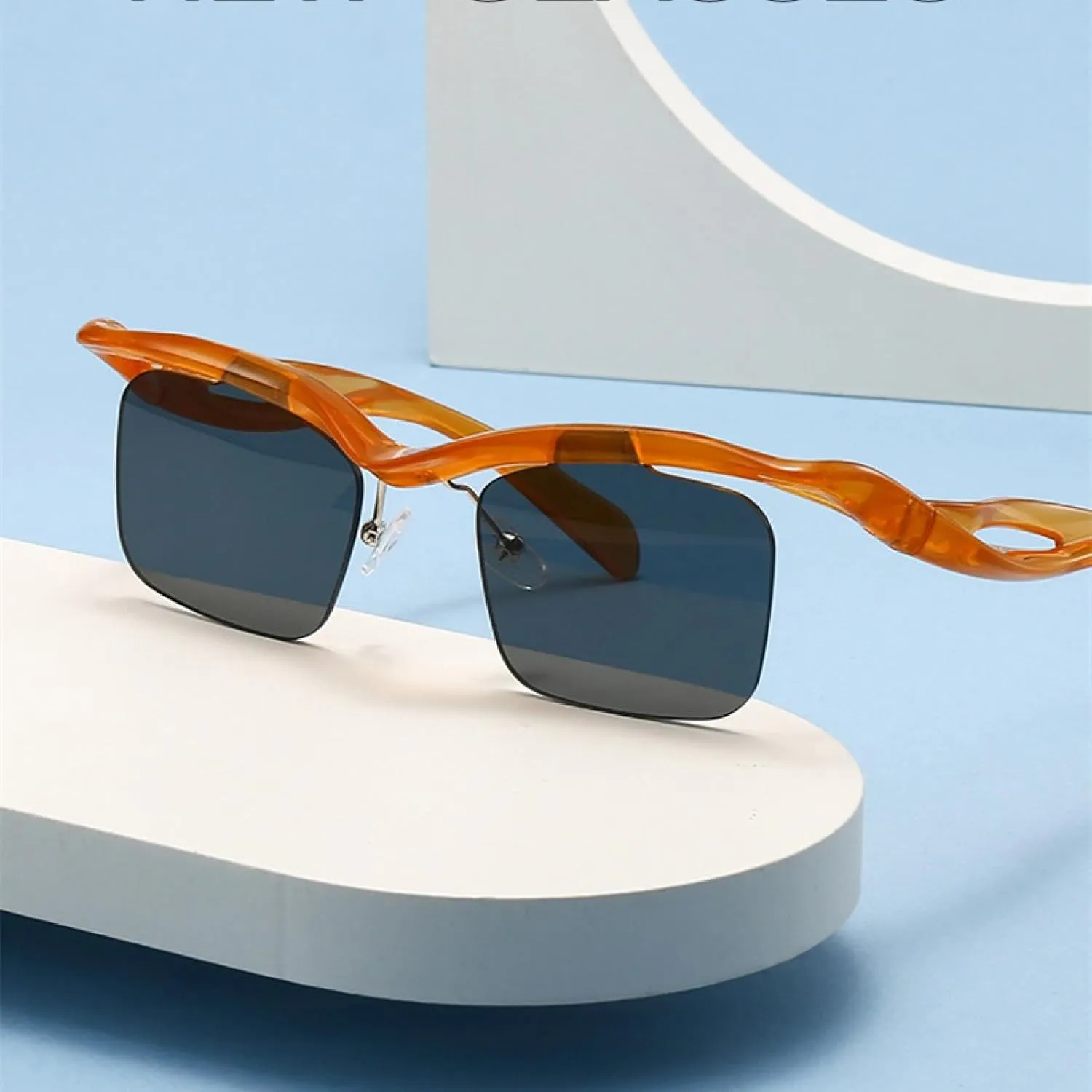 Rimless Rectangle Sunglasses Women Men Luxury