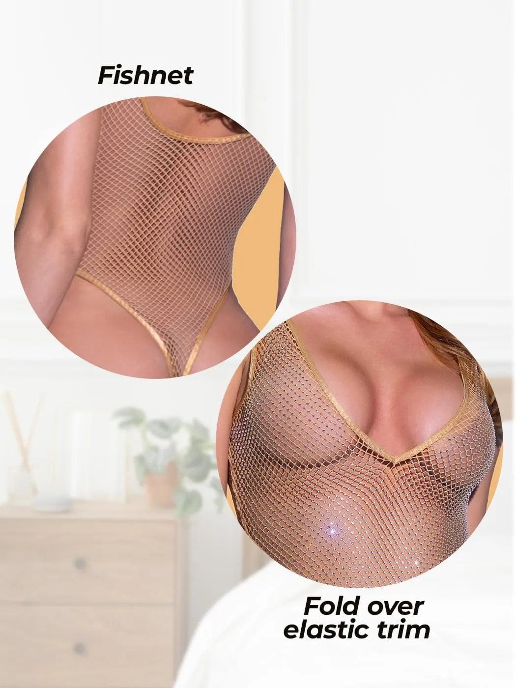 Roma Costume Fishnet Teddy Lingerie for Women Sexy Rhinestone Bodysuit Lingerie Teddy, Sparkly Exotic Wear Dancer Outfit