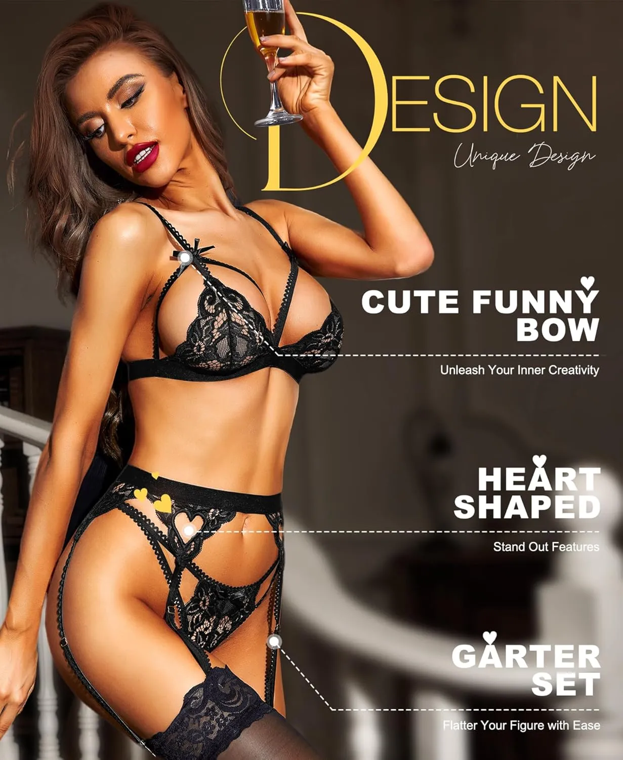 RSLOVE Women Lingerie Sets with Garter Belt 3 Piece Lace Teddy Babydoll Bodysuit