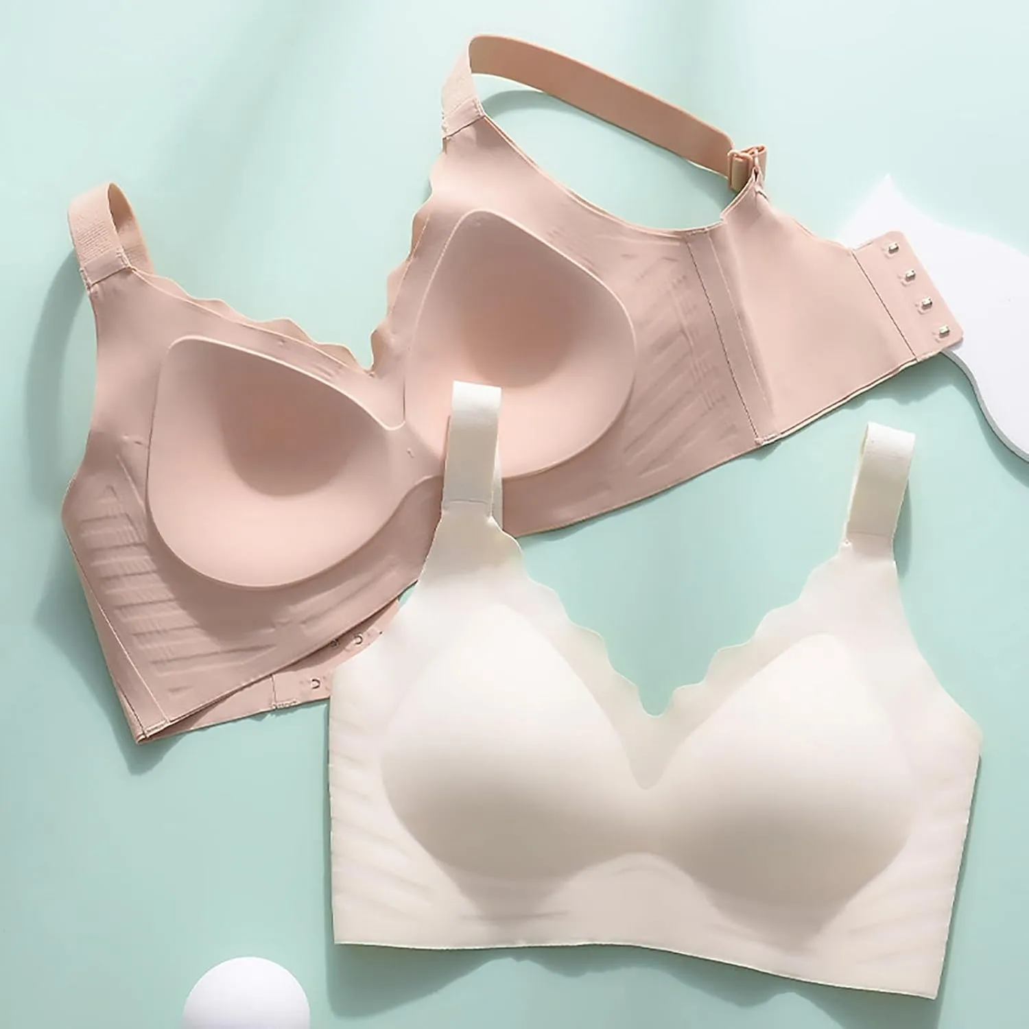 Scalloped Womens Bras No Underwire Wireless Seamless Bra Push Up Bralette Full Coverage Comfort Raceback Everyday Bra