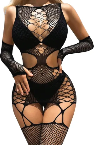 Sexy Lingerie for Women Naughty Fishnet Lingerie Set Bodysuit Outfits Teddy Sheer Mesh Erotic