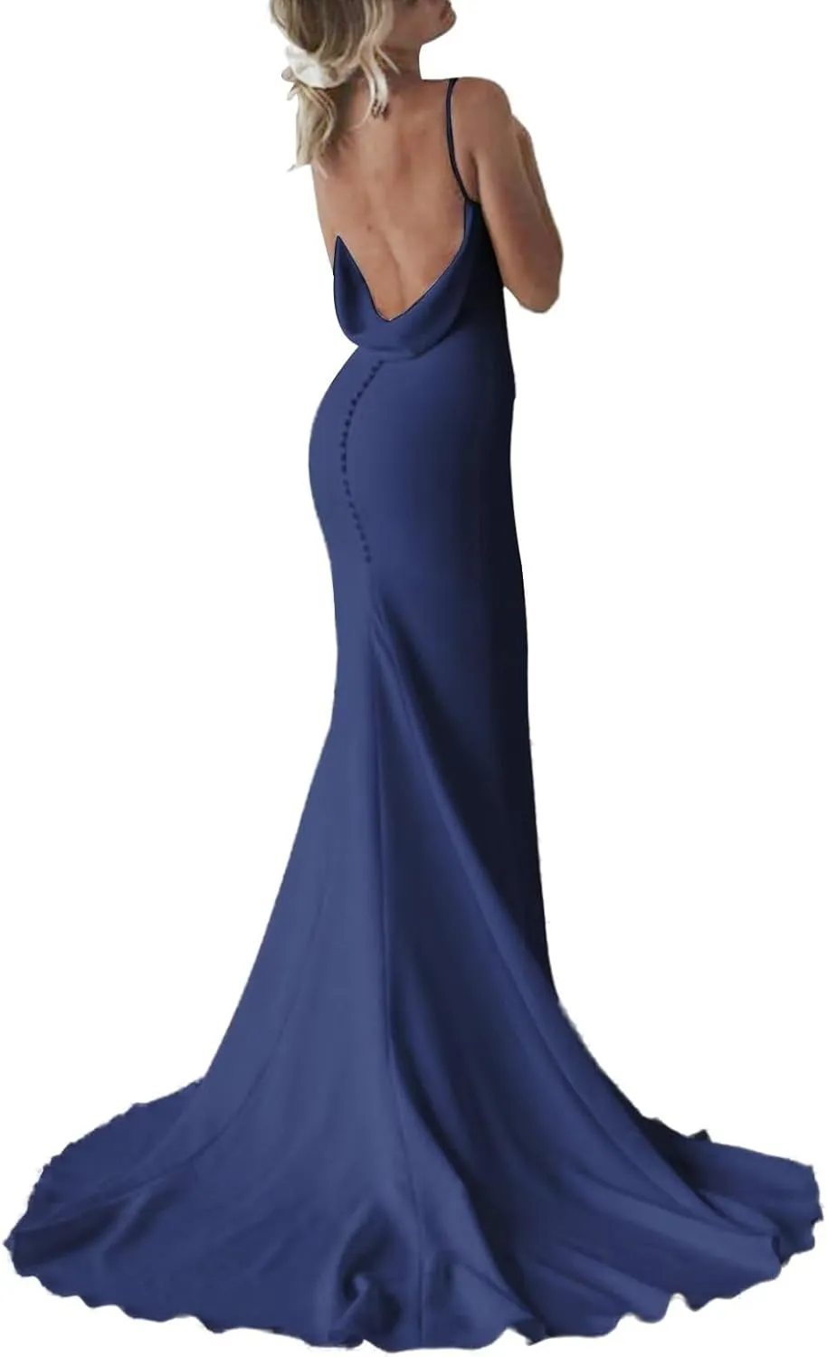 SHANDUAO Satin Mermaid Prom Dress for Women 2024 Spaghetti Straps Formal Dresses with Train Long Evening Party Gown