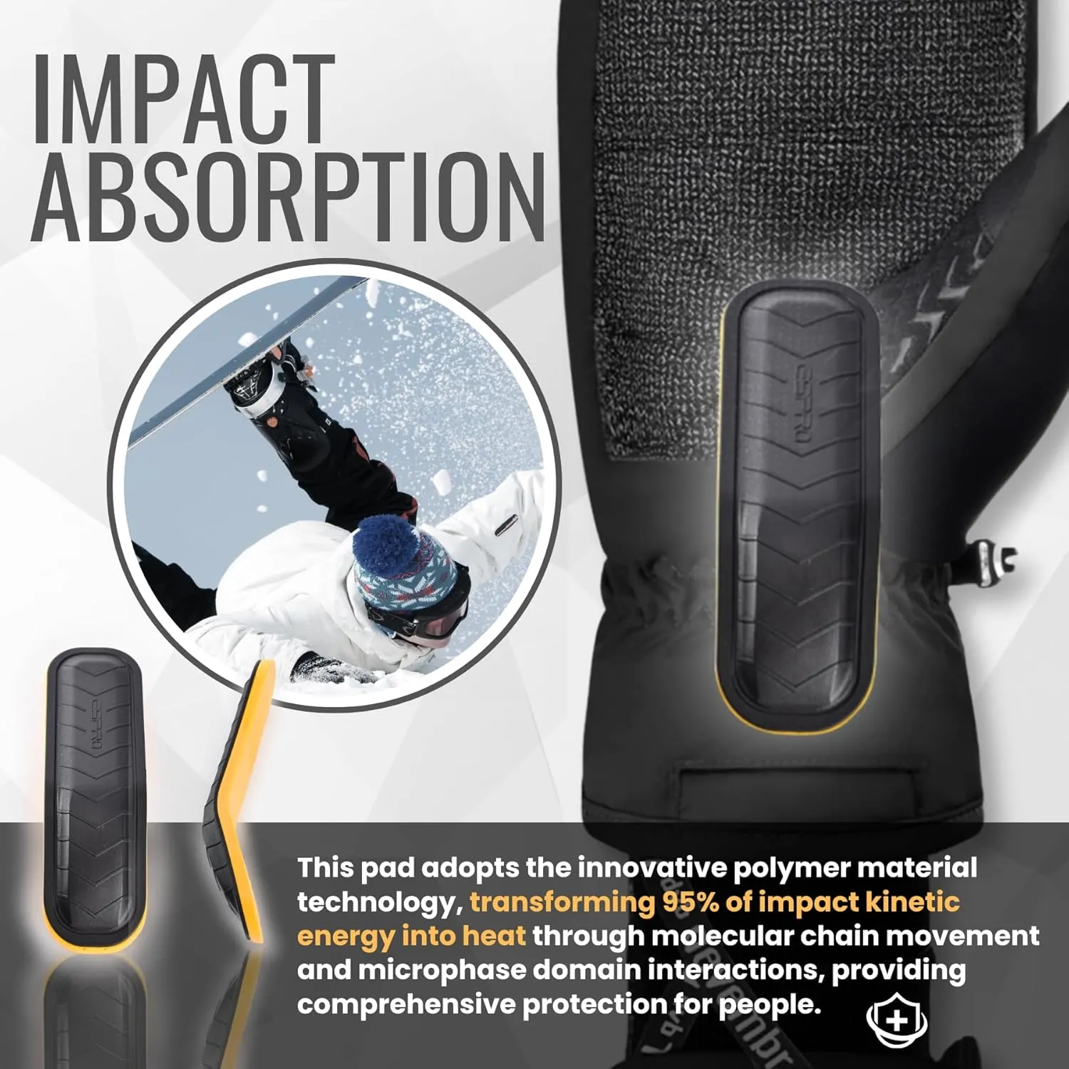 Ski Mittens with Wrist Guards and Undercuff Design, Snowboard Mittens Touchscreen