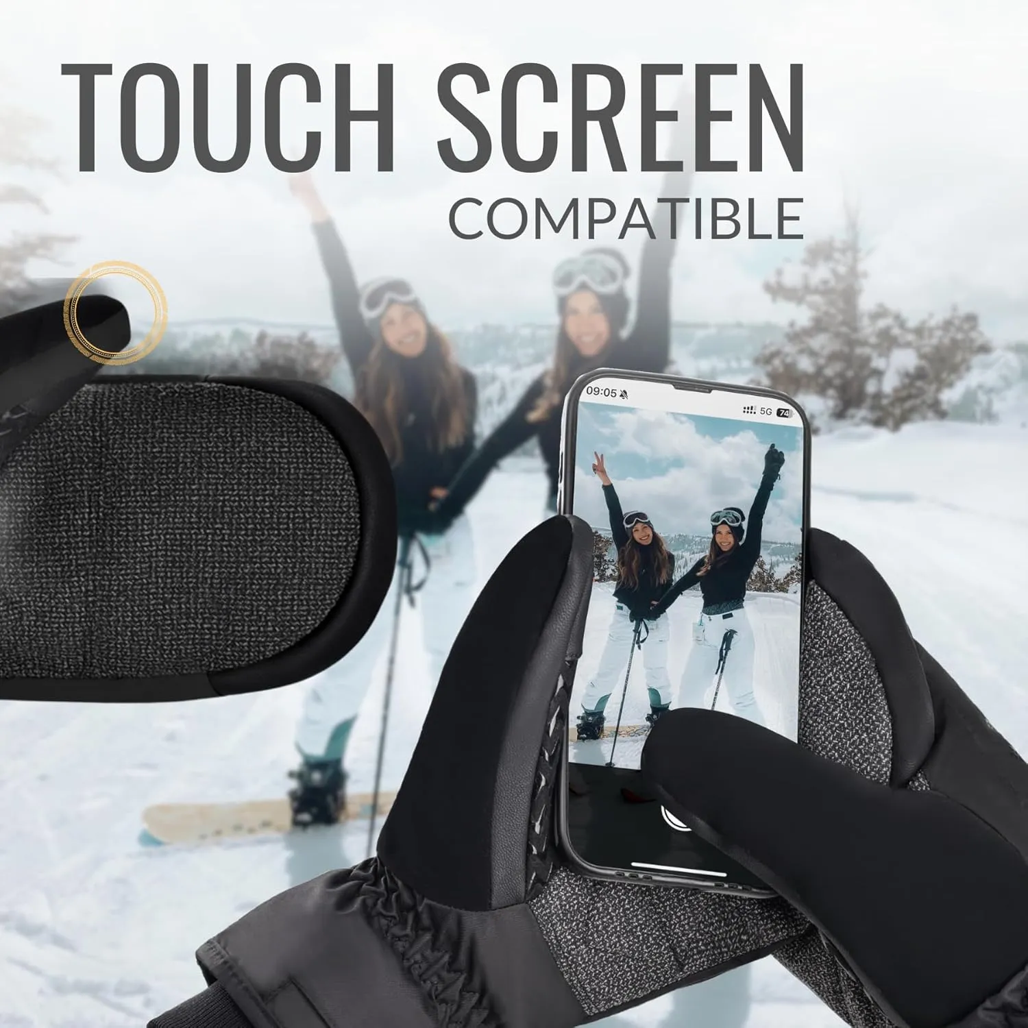 Ski Mittens with Wrist Guards and Undercuff Design, Snowboard Mittens Touchscreen