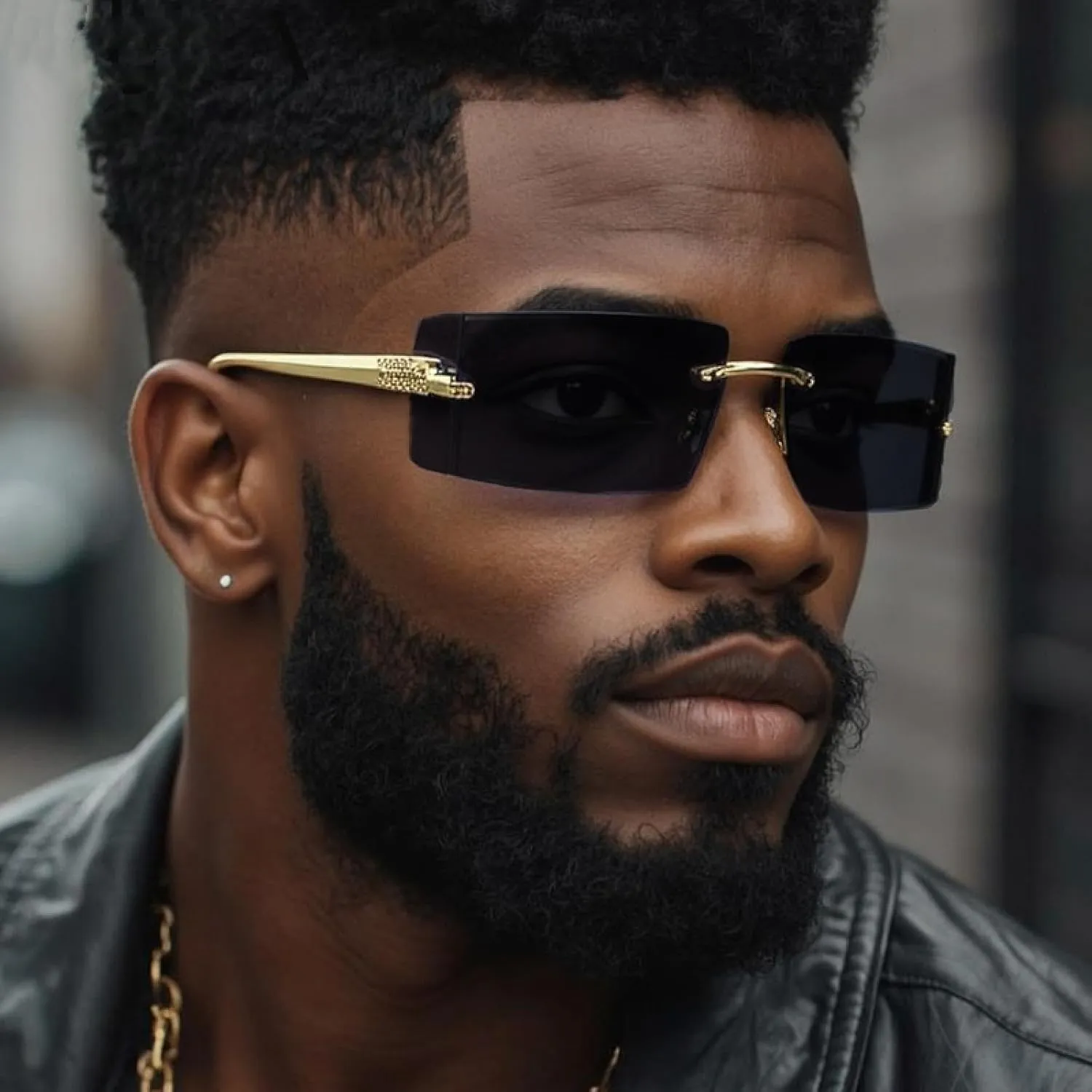 Small Rectangle Rimless Sunglasses for Men Luxury Vintage Metal Frame