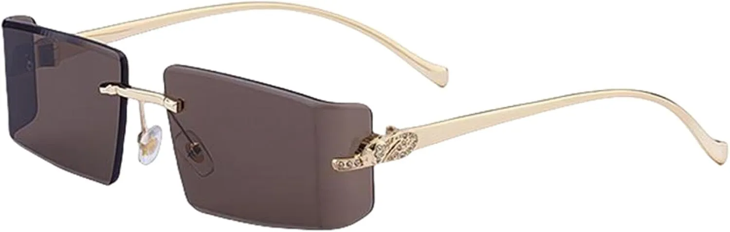 Small Rectangle Rimless Sunglasses for Men Luxury Vintage Metal Frame