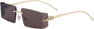 Small Rectangle Rimless Sunglasses for Men Luxury Vintage Metal Frame