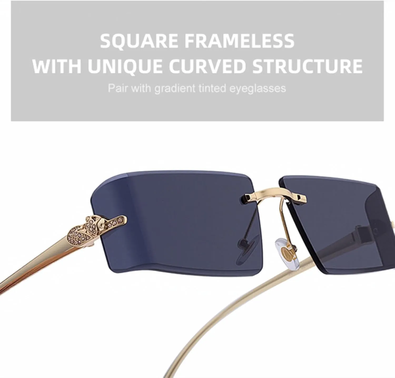 Small Rectangle Rimless Sunglasses for Men Luxury Vintage Metal Frame