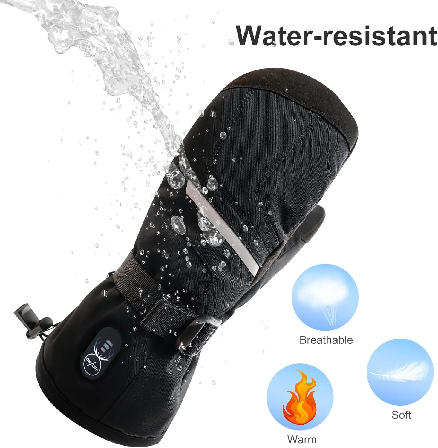 SNOW DEER Heated Ski Mittens for Men Women, Electric Mitts Gloves Rechargeable Battery Heated Hand Glove for Arthritis Skiing Hiking