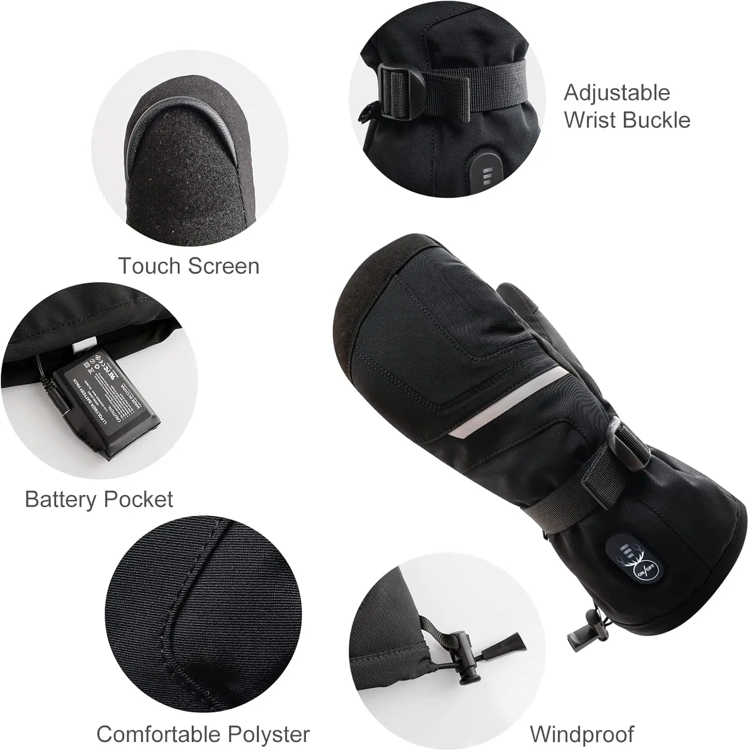 SNOW DEER Heated Ski Mittens for Men Women, Electric Mitts Gloves Rechargeable Battery Heated Hand Glove for Arthritis Skiing Hiking