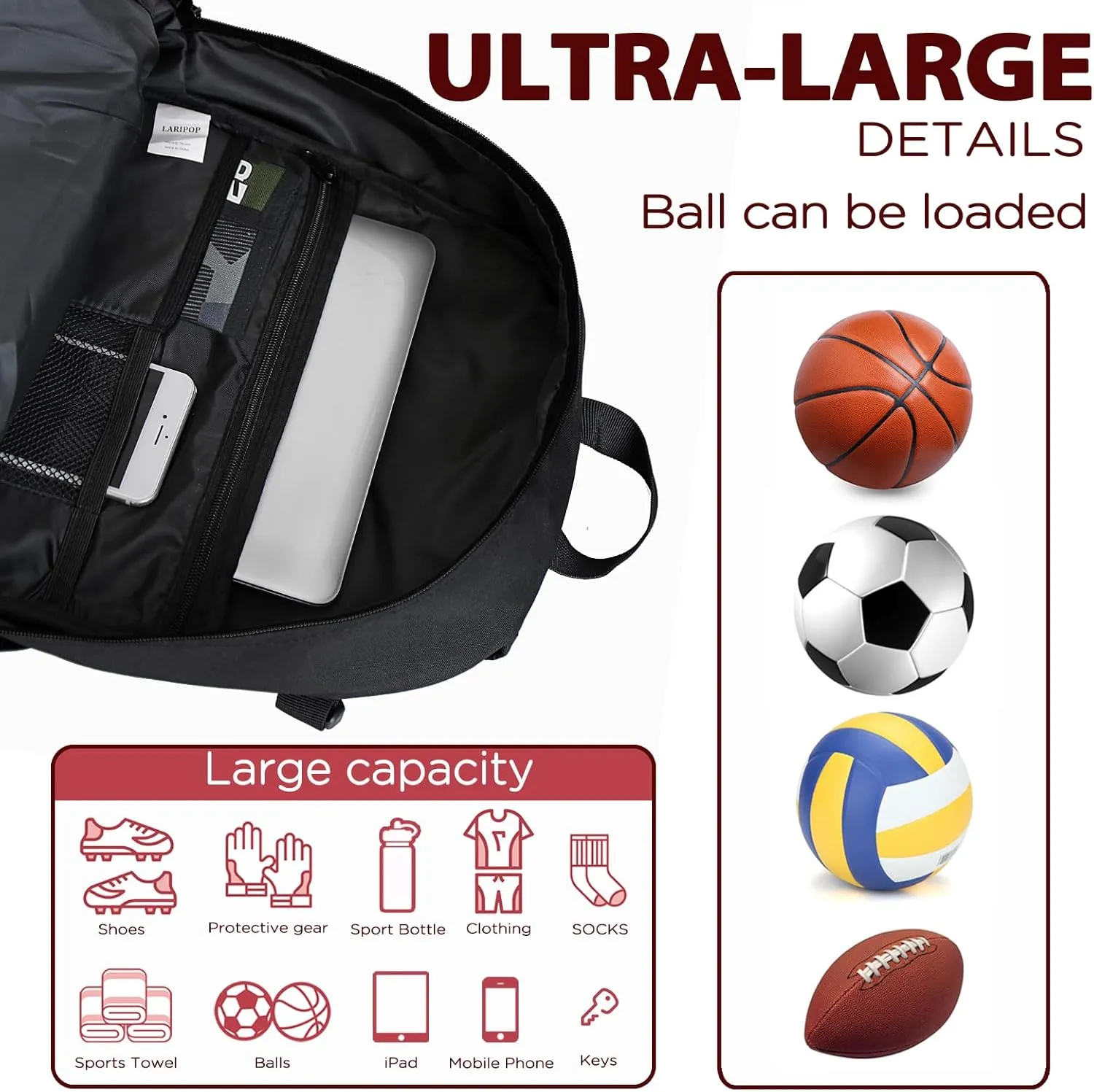 Soccer Backpack,Basketball Backpack for Basketball Accessories Training Equipment Fits Volleyball,Soccer,Sports Gifts