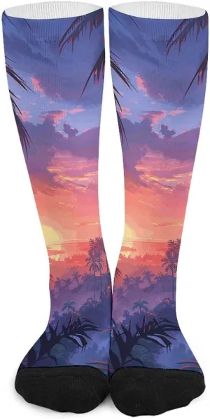 Soccer Socks Tree at Sunset Printed Dress Socks Baseball Socks Athletic Striped Crew Socks for Women Men