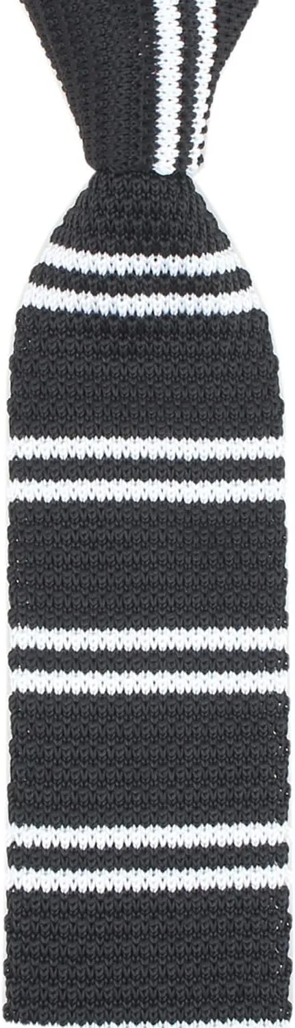 Solid Color Textured Knitted Skinny Ties, Stripes Pattern Design Square-Cut Finish Necktie