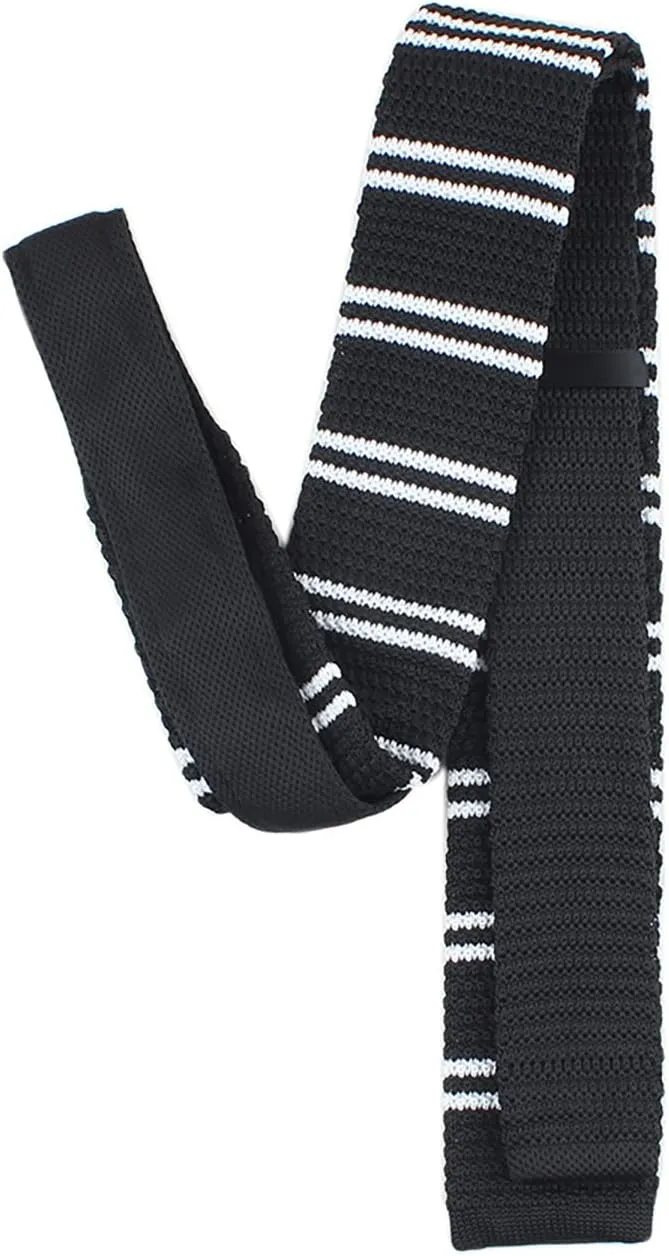 Solid Color Textured Knitted Skinny Ties, Stripes Pattern Design Square-Cut Finish Necktie