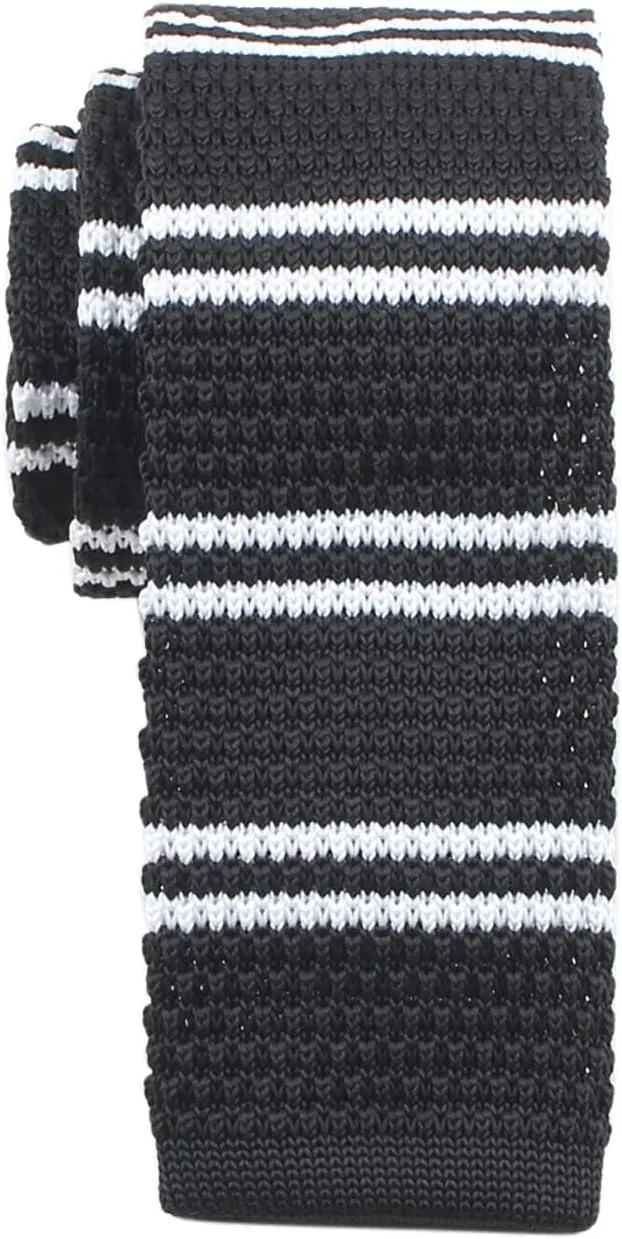 Solid Color Textured Knitted Skinny Ties, Stripes Pattern Design Square-Cut Finish Necktie
