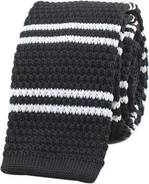 Solid Color Textured Knitted Skinny Ties, Stripes Pattern Design Square-Cut Finish Necktie