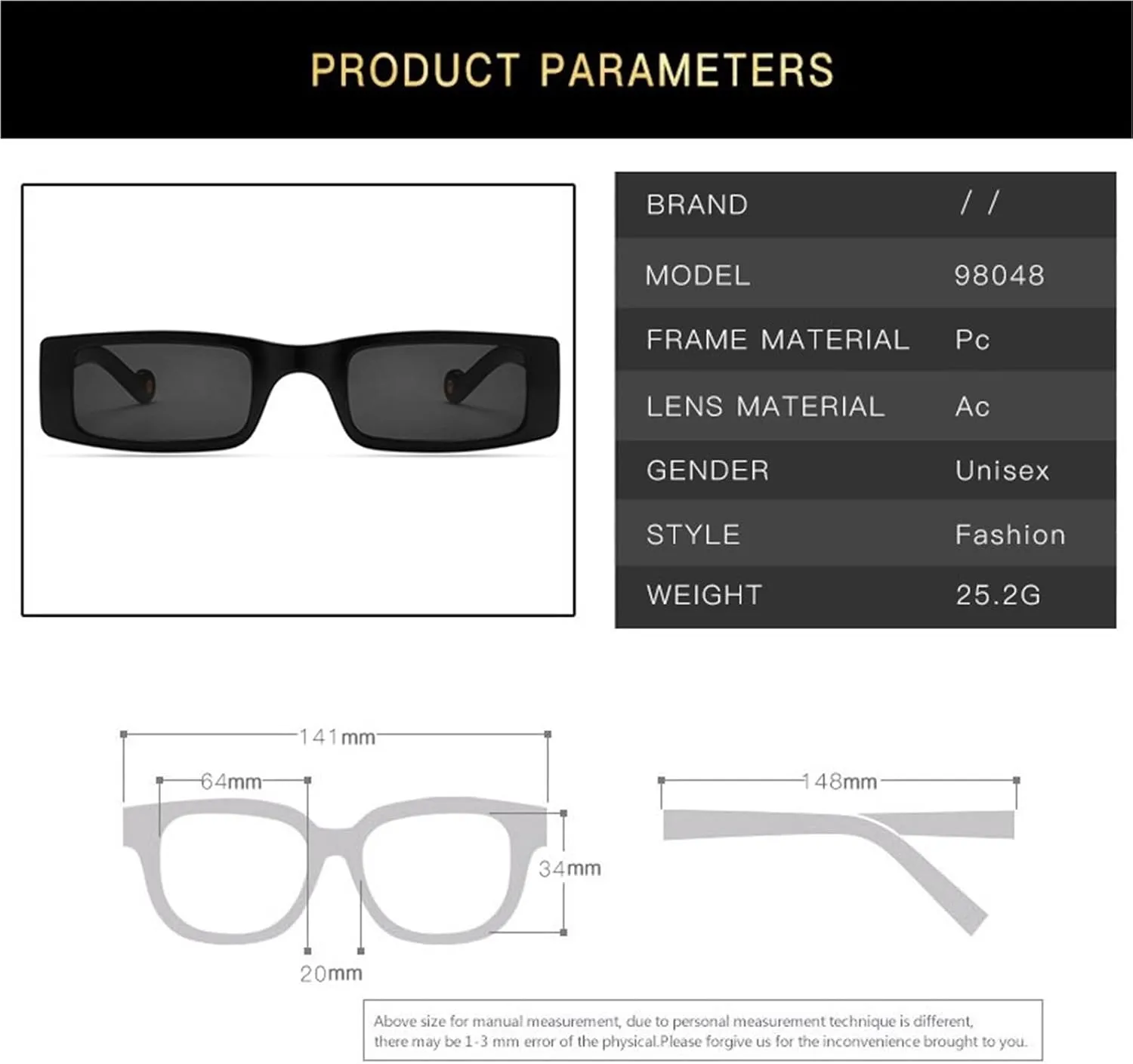 Square Frame Small Frame Men Trendy Sunglasses Outdoor Vacation Women Sun Glasses