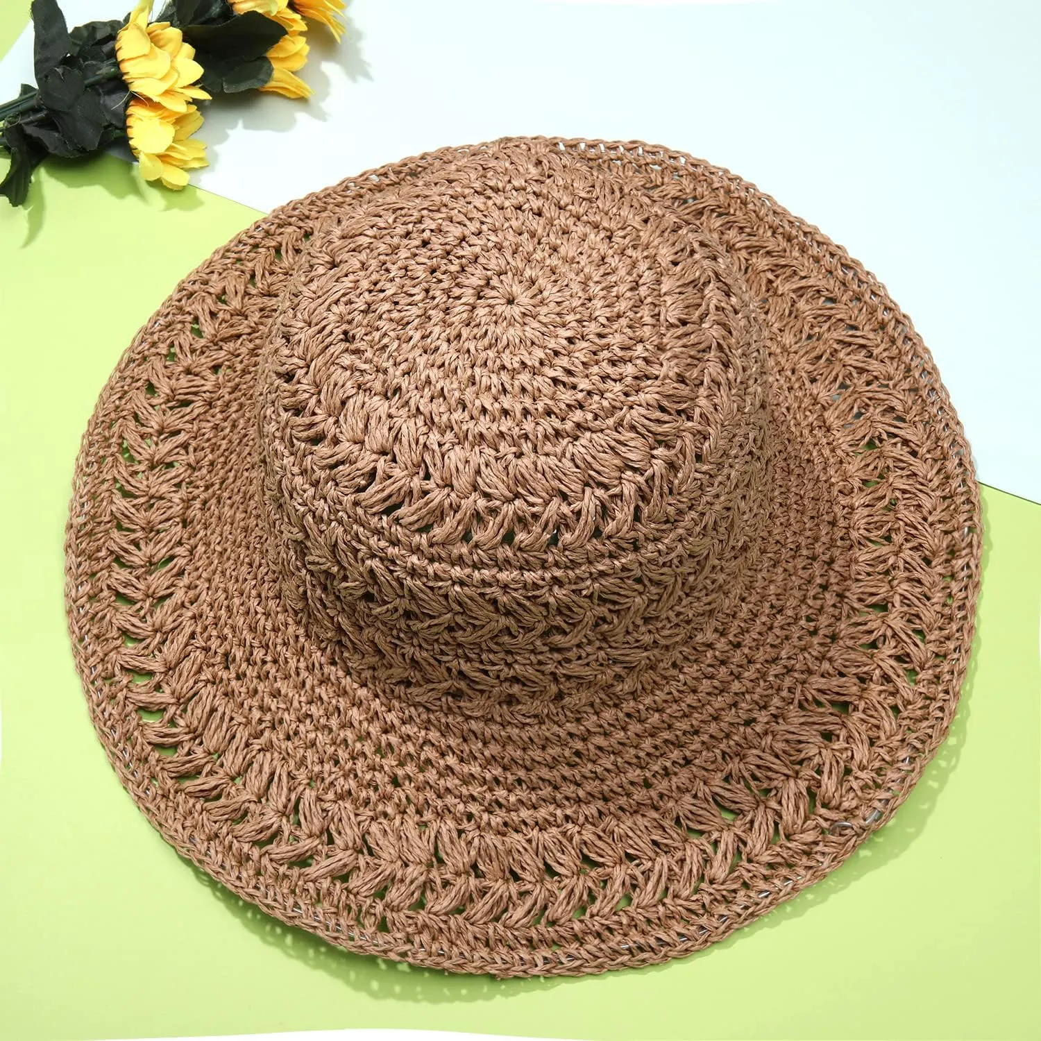 Straw Bucket Hats for Women Striped Crochet Sun Hats Foldable Floppy Beach Hats Summer Travel Accessories
