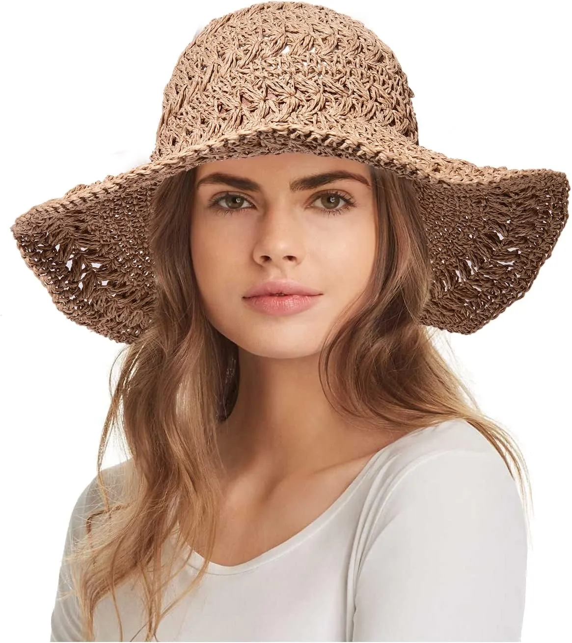 Straw Bucket Hats for Women Striped Crochet Sun Hats Foldable Floppy Beach Hats Summer Travel Accessories