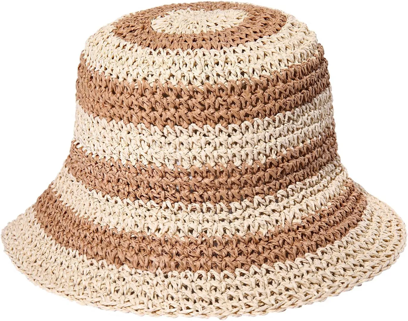 Straw Bucket Hats for Women Striped Crochet Sun Hats Foldable Floppy Beach Hats Summer Travel Accessories