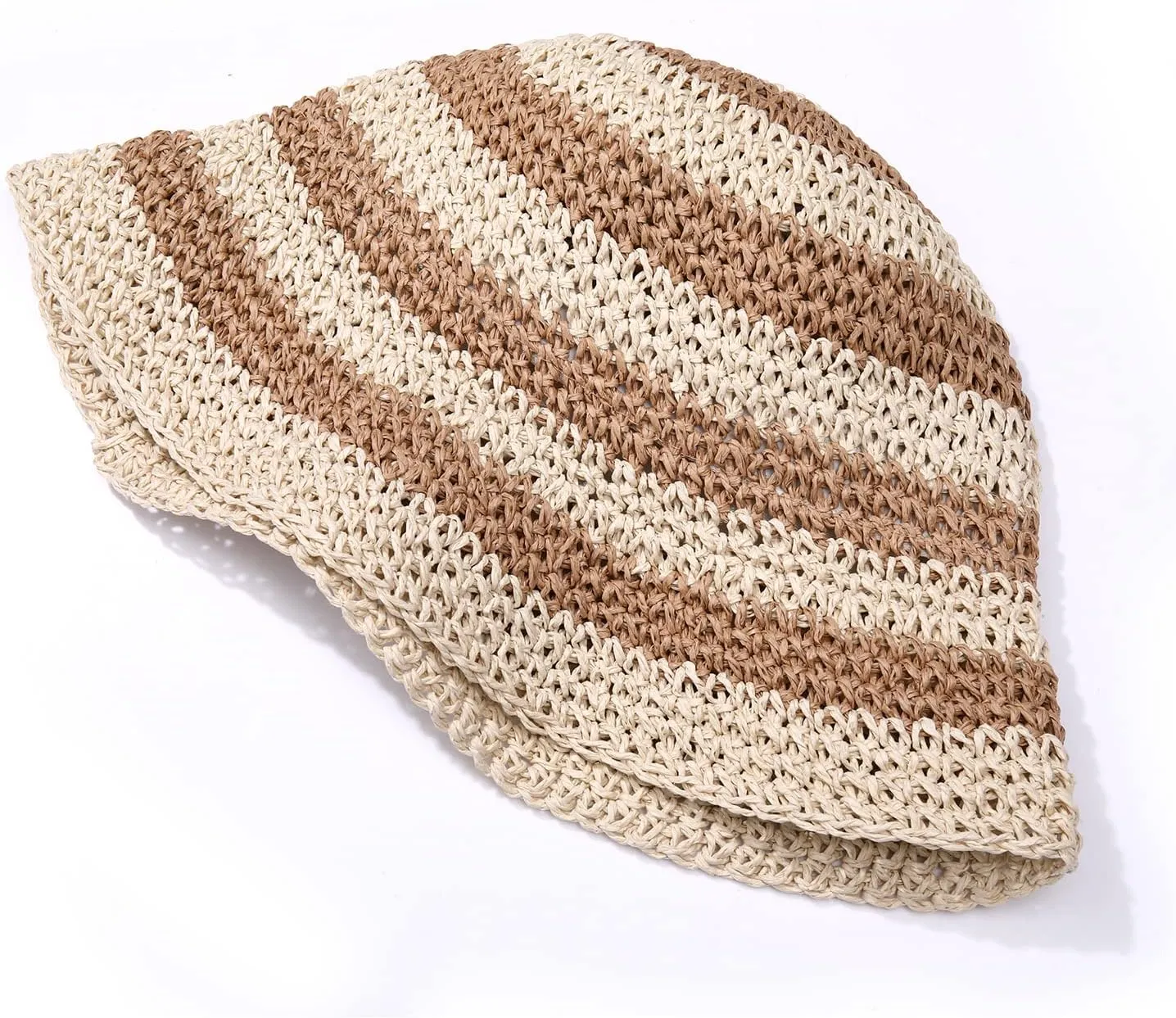 Straw Bucket Hats for Women Striped Crochet Sun Hats Foldable Floppy Beach Hats Summer Travel Accessories
