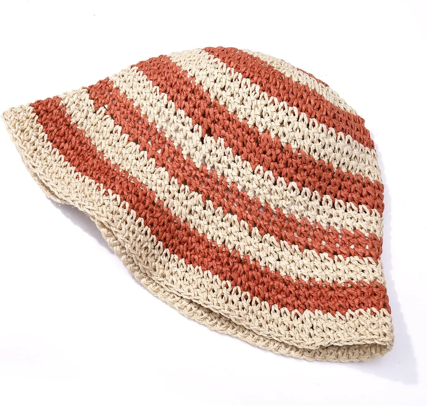 Straw Bucket Hats for Women Striped Crochet Sun Hats Foldable Floppy Beach Hats Summer Travel Accessories