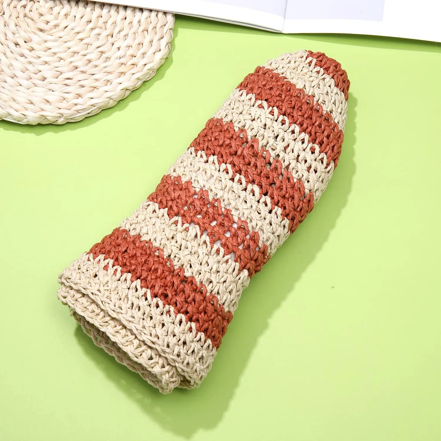 Straw Bucket Hats for Women Striped Crochet Sun Hats Foldable Floppy Beach Hats Summer Travel Accessories