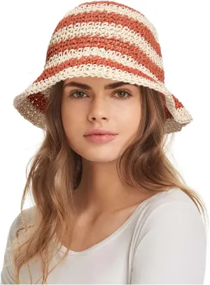 Straw Bucket Hats for Women Striped Crochet Sun Hats Foldable Floppy Beach Hats Summer Travel Accessories