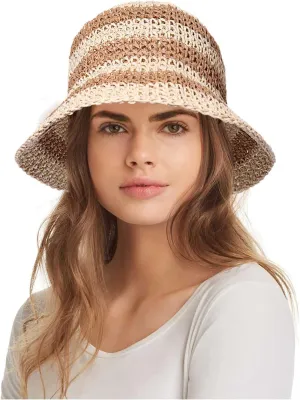Straw Bucket Hats for Women Striped Crochet Sun Hats Foldable Floppy Beach Hats Summer Travel Accessories