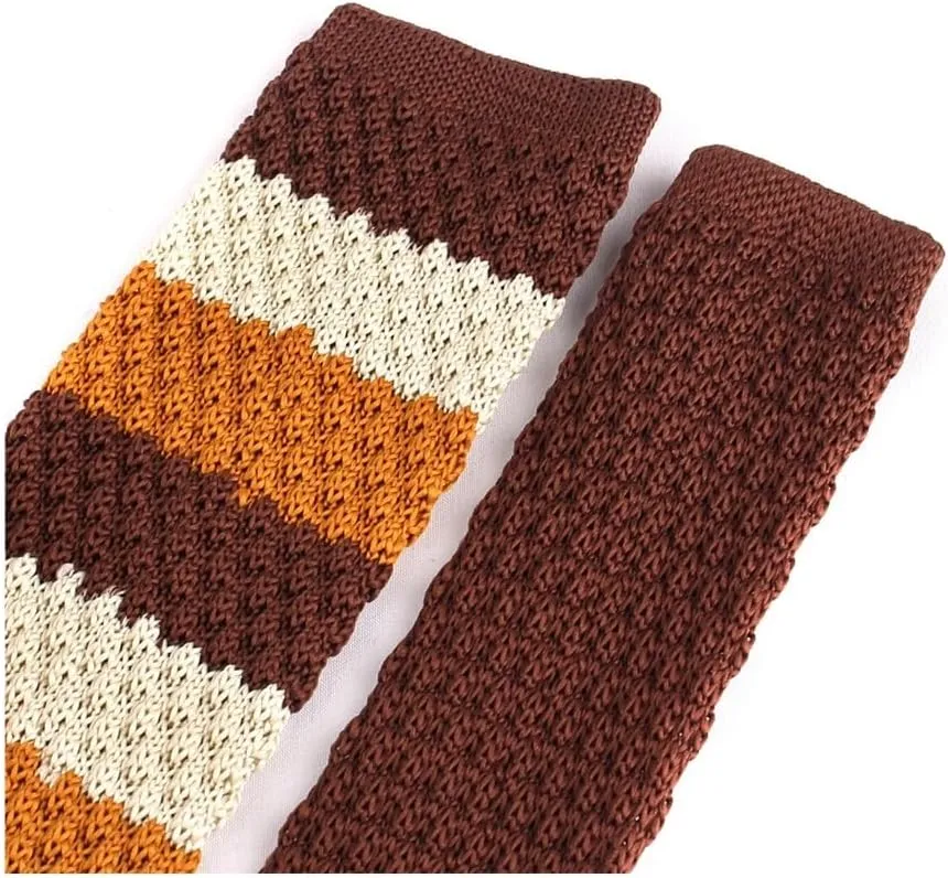 Stripe Knit Ties For Men Women Casual Slim Men's Neckties Skinny Knitted Neck Tie For Wedding Party Brown Narrow Tie