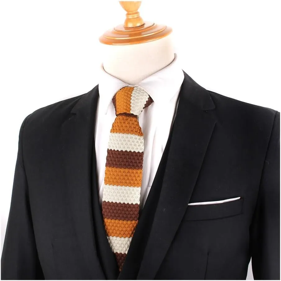 Stripe Knit Ties For Men Women Casual Slim Men's Neckties Skinny Knitted Neck Tie For Wedding Party Brown Narrow Tie