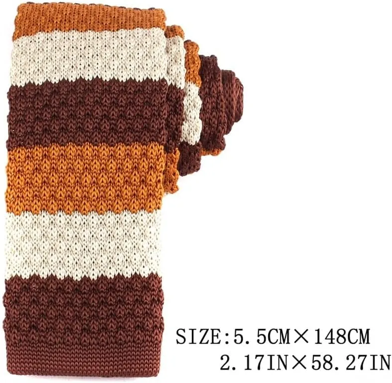 Stripe Knit Ties For Men Women Casual Slim Men's Neckties Skinny Knitted Neck Tie For Wedding Party Brown Narrow Tie